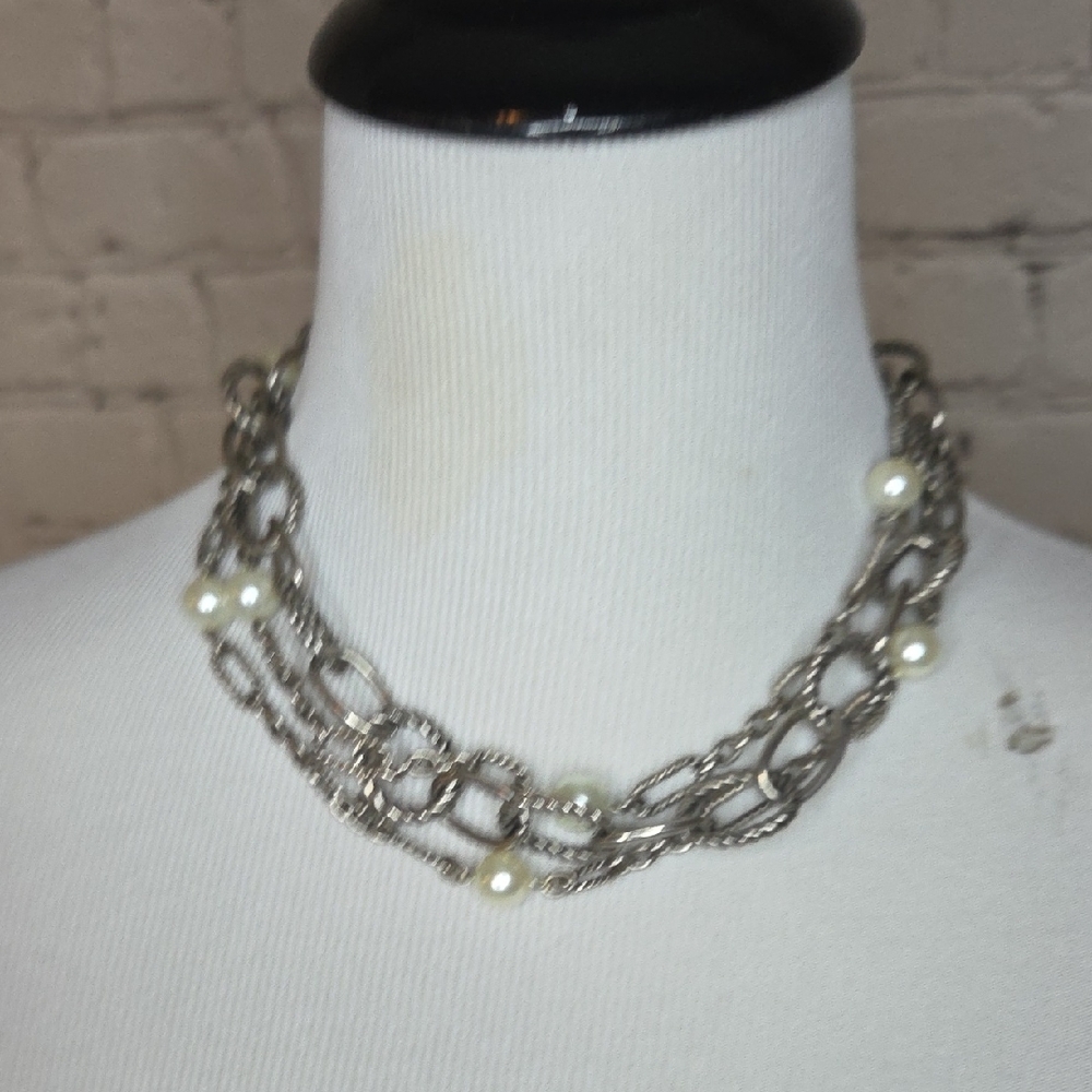Premier Designs Silver Chain Necklace with Pearls